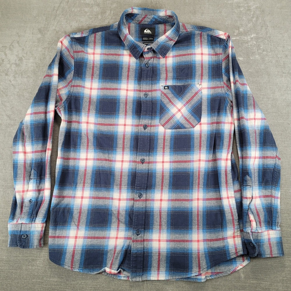 Quiksilver Mens‎ Flannel Shirt Med Plaid Skate Surf Y2K Cotton Button Up